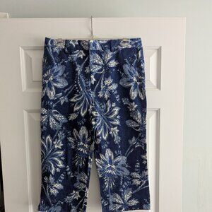 Ralph Lauren Capr Pants - Size 10 Petite - Denim Blue with White  Floral design